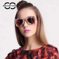 墨镜女 高级板材加金属个性太阳镜 熊猫眼镜片时尚炫彩 花色镜框