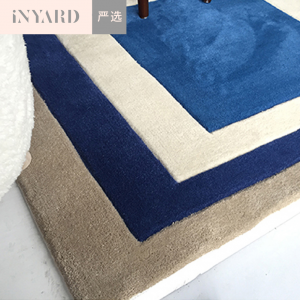 「InYard严选」现代简约羊毛正方形蓝白几何多空间可用地毯设计