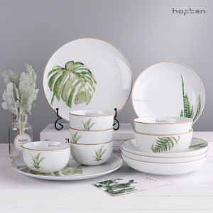 碗碟套装 北欧风家用陶瓷餐具组合 植物简约碗盘高档中式送礼瓷碗
